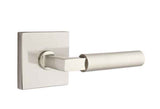 Emtek Lever Left Hand 2-3/8" Backset Passage with Square Rose for 1-1/4" to 2" Door in Satin Nickel