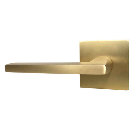 Emtek Lever Left Hand 2-3/8" Backset with Radius Latch Strike Passage with Square Rose for 1-1/4" to 2" Door in Satin Brass