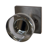 Emtek Disc Glass Knob 2-3/8" Backset Passage with Square Rose for 1-1/4" to 2" Door - Reversible in Satin Nickel