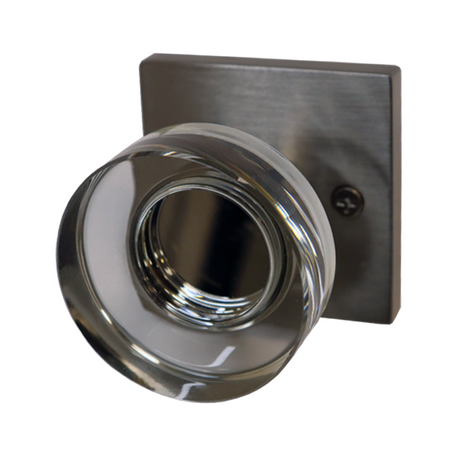 Emtek Disc Glass Knob 2-3/8" Backset Passage with Square Rose for 1-1/4" to 2" Door - Reversible in Satin Nickel