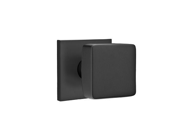 Emtek Knob 2-3/8" Backset Passage with Square Rose for 1-1/4" to 2" Door - Reversible in Flat Black