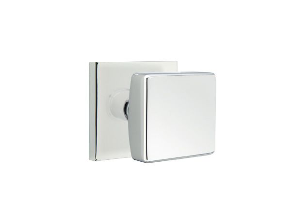 Emtek Knob 2-3/8" Backset Passage with Square Rose for 1-1/4" to 2" Door - Reversible in Polished Chrome