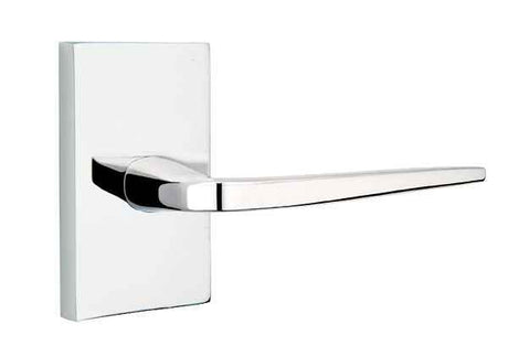 Emtek Lever Left Hand 2-3/8" Backset Passage with Modern Rectangular Rose for 1-1/4" to 2" Door in Polished Chrome