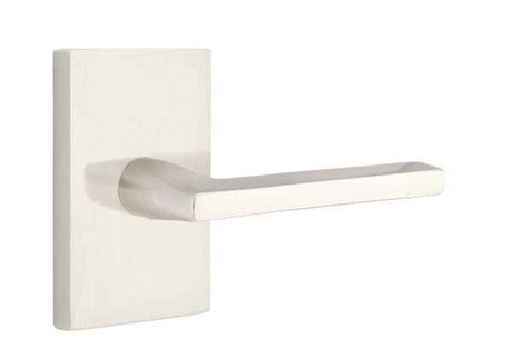 Emtek Lever Left Hand 2-3/8" Backset with Radius Latch Strike Passage with Modern Rectangular Rose for 1-1/4" to 2" Door Satin Nickel