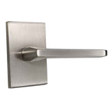 Emtek Lever Right Hand 2-3/8" Backset with Radius Latch Strike Passage with Modern Rectangular Rose for 1-1/4" to 2" Door in Satin Nickel