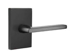 Emtek Lever Left Hand 2-3/8" Backset with Radius Latch Strike Passage with Modern Rectangular Rose for 1-1/4" to 2" Door Flat Black