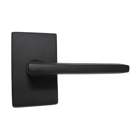 Emtek Lever Right Hand 2-3/8" Backset with Radius Latch Strike Passage with Modern Rectangular Rose for 1-1/4" to 2" Door in Flat Black
