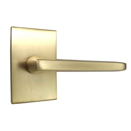 Emtek Lever Right Hand 2-3/8" Backset with Radius Latch Strike Passage with Modern Rectangular Rose for 1-1/4" to 2" Door in Satin Brass