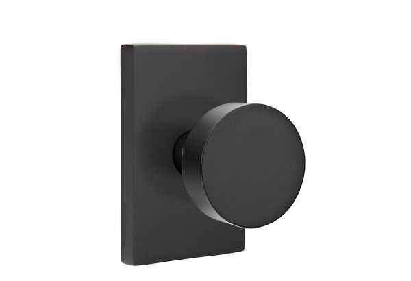 Emtek Knob 2-3/8" Backset with Radius Latch Strike Passage with Modern Rectangular Rose for 1-1/4" to 2" Door - Reversible Flat Black