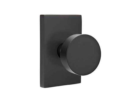 Emtek Knob 2-3/8" Backset with Radius Latch Strike Passage with Modern Rectangular Rose for 1-1/4" to 2" Door - Reversible Flat Black
