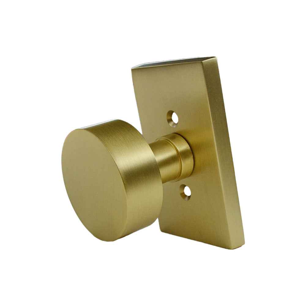 Emtek Knob 2-3/8" Backset with Radius Latch Strike Passage with Modern Rectangular Rose for 1-1/4" to 2" Door - Reversible Satin Brass