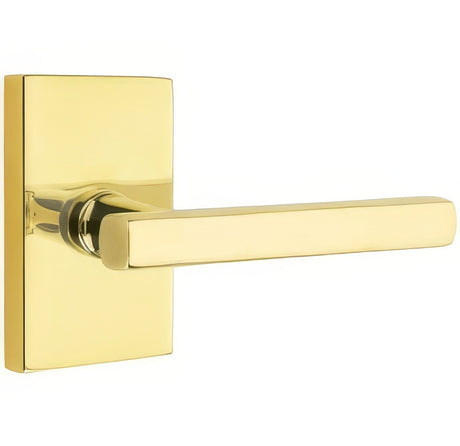 Emtek 5112FRLUS3NLRH unlacquered brass passage door lever