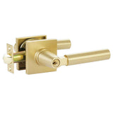 Emtek Lever Right Hand 2-3/8" and 2-3/4" Backset Keyed Entry with Square Rose for 1-3/8" to 2-1/16" Door in Satin Brass