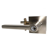 Emtek Lever Left Hand 2-3/8" and 2-3/4" Backset with Radius Latch Strike Keyed Entry with Square Rose for 1-3/8" to 2-1/16" Door in Satin Nickel