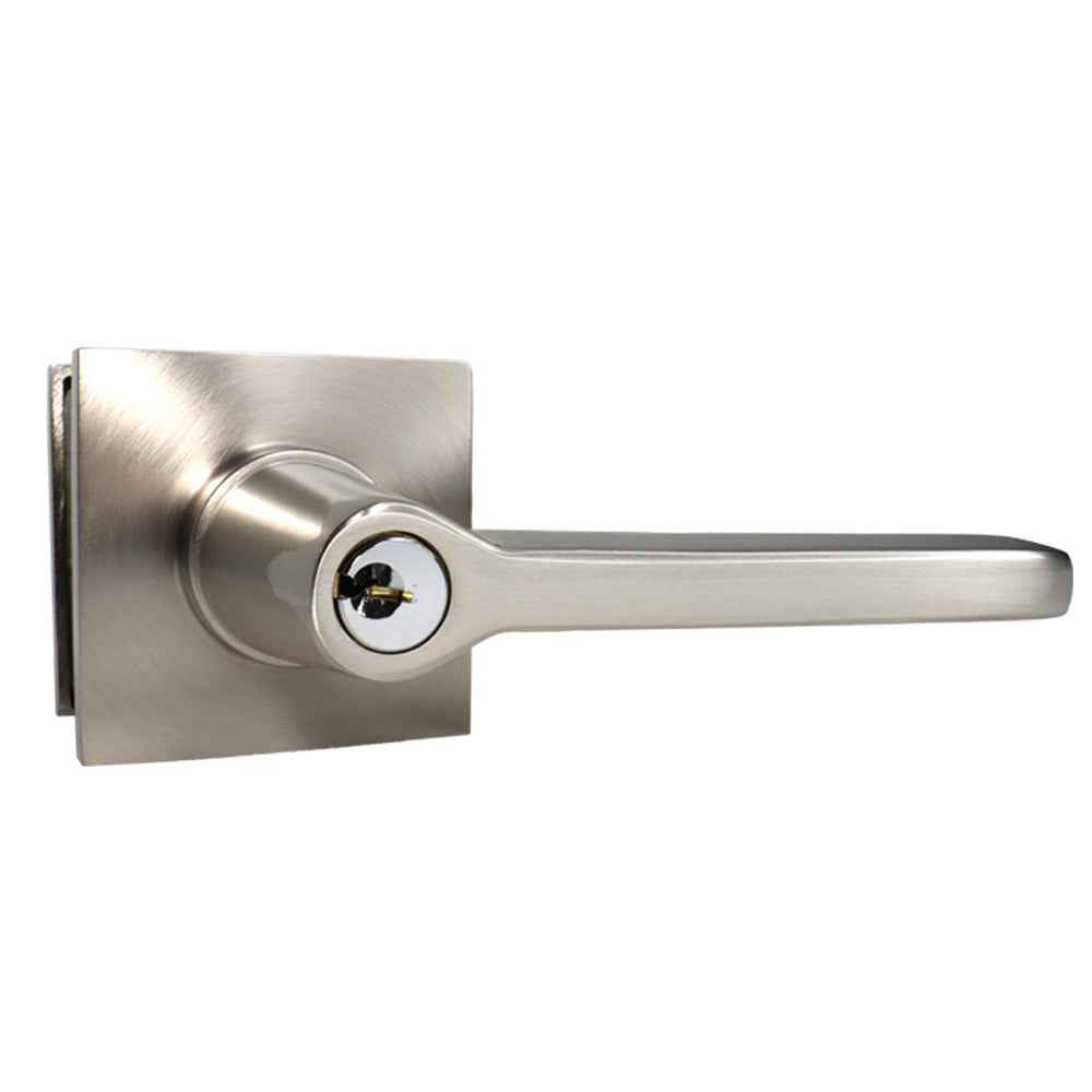 Emtek Lever Right Hand 2-3/8" and 2-3/4" Backset with Radius Latch Strike Keyed Entry with Square Rose for 1-3/8" to 2-1/16" Door in Satin Nickel