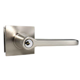 Emtek Lever Right Hand 2-3/8" and 2-3/4" Backset with Radius Latch Strike Keyed Entry with Square Rose for 1-3/8" to 2-1/16" Door in Satin Nickel