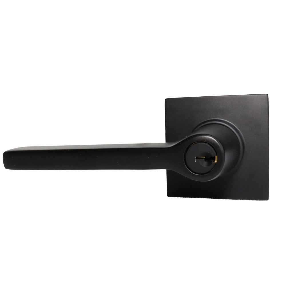 Emtek Lever Left Hand 2-3/8" and 2-3/4" Backset with Radius Latch Strike Keyed Entry with Square Rose for 1-3/8" to 2-1/16" Door in Flat Black