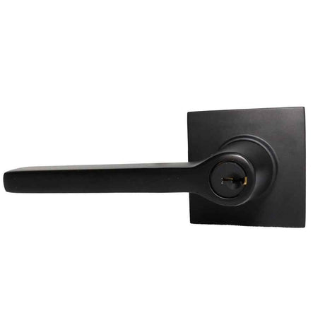 Emtek Lever Left Hand 2-3/8" and 2-3/4" Backset with Radius Latch Strike Keyed Entry with Square Rose for 1-3/8" to 2-1/16" Door in Flat Black