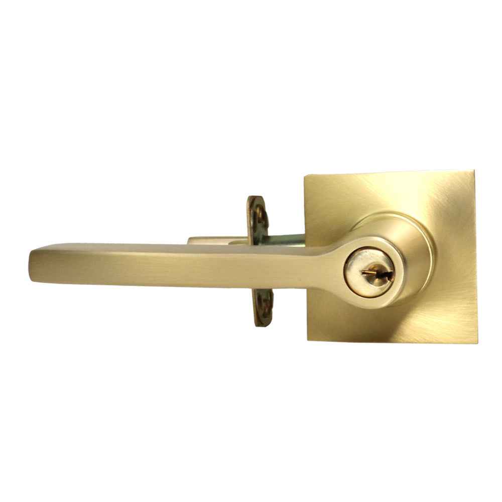 Emtek Lever Left Hand 2-3/8" and 2-3/4" Backset with Radius Latch Strike Keyed Entry with Square Rose for 1-3/8" to 2-1/16" Door in Satin Brass