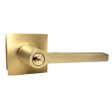 Emtek Lever Right Hand 2-3/8" and 2-3/4" Backset with Radius Latch Strike Keyed Entry with Square Rose for 1-3/8" to 2-1/16" Door in Satin Brass