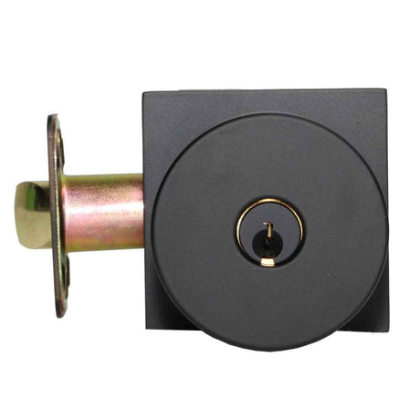 Emtek Knob 2-3/8" and 2-3/4" Backset with Radius Latch Strike Keyed Entry with Square Rose for 1-3/8" to 2-1/16" Door in Flat Black