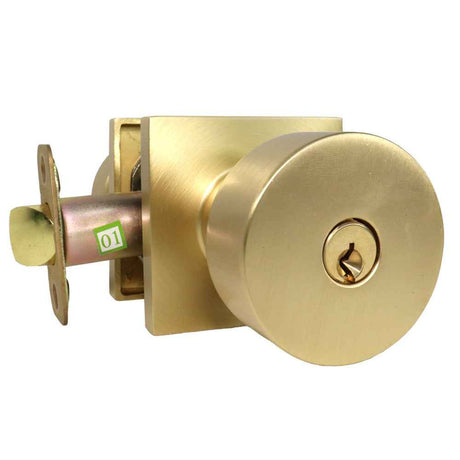 Emtek Knob 2-3/8" and 2-3/4" Backset with Radius Latch Strike Keyed Entry with Square Rose for 1-3/8" to 2-1/16" Door in Satin Brass