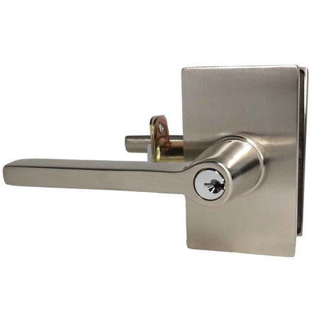 Emtek Lever Right Hand 2-3/8" and 2-3/4" Backset with Radius Latch Strike Keyed Entry with Modern Rectangular Rose for 1-3/8" to 2-1/16" Door in Satin Nickel