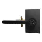 Emtek Lever Left Hand 2-3/8" and 2-3/4" Backset with Radius Latch Strike Keyed Entry with Modern Rectangular Rose for 1-3/8" to 2-1/16" Door in Flat Black