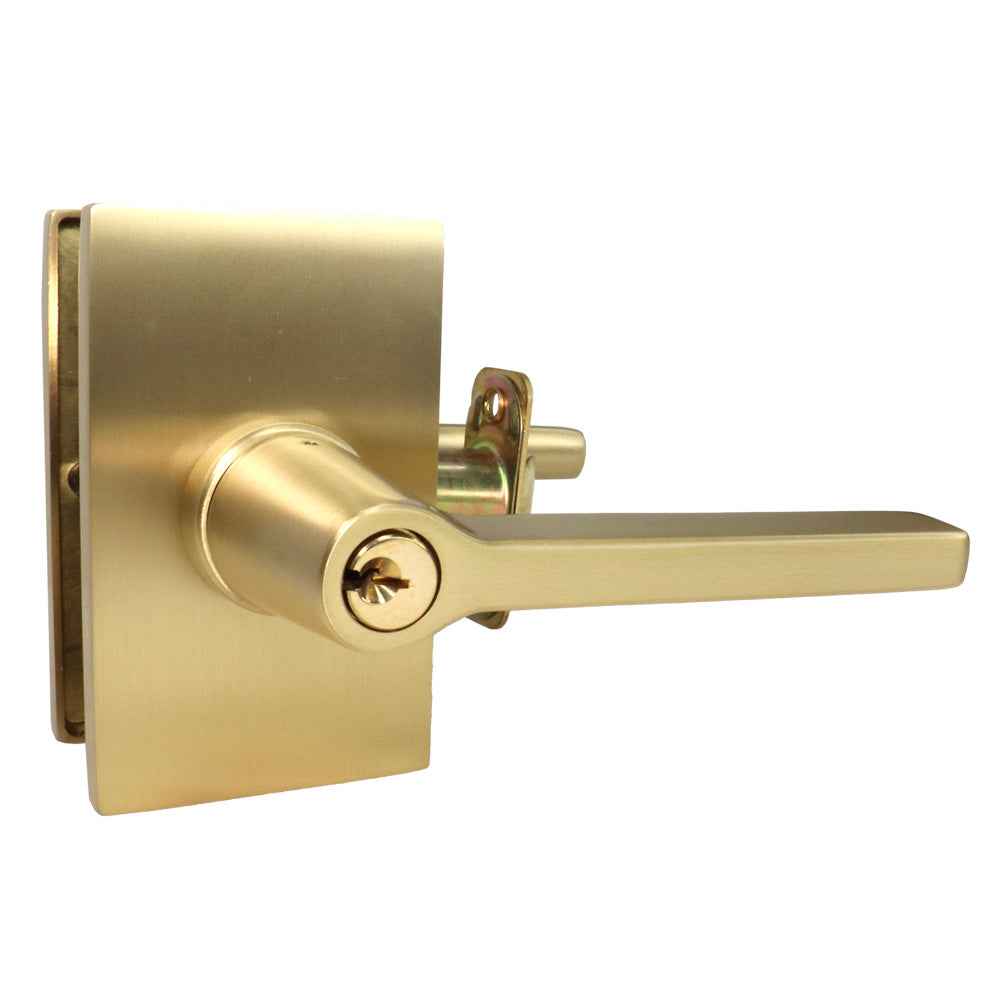 Emtek Lever Left Hand 2-3/8" and 2-3/4" Backset with Radius Latch Strike Keyed Entry with Modern Rectangular Rose for 1-3/8" to 2-1/16" Door in Satin Brass