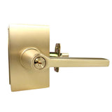 Emtek Lever Right Hand 2-3/8" and 2-3/4" Backset with Radius Latch Strike Keyed Entry with Modern Rectangular Rose for 1-3/8" to 2-1/16" Door in Satin Brass