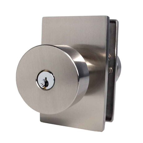 Emtek Knob 2-3/8" and 2-3/4" Backset with Radius Latch Strike Keyed Entry with Modern Rectangular Rose for 1-3/8" to 2-1/16" Door in Satin Nickel