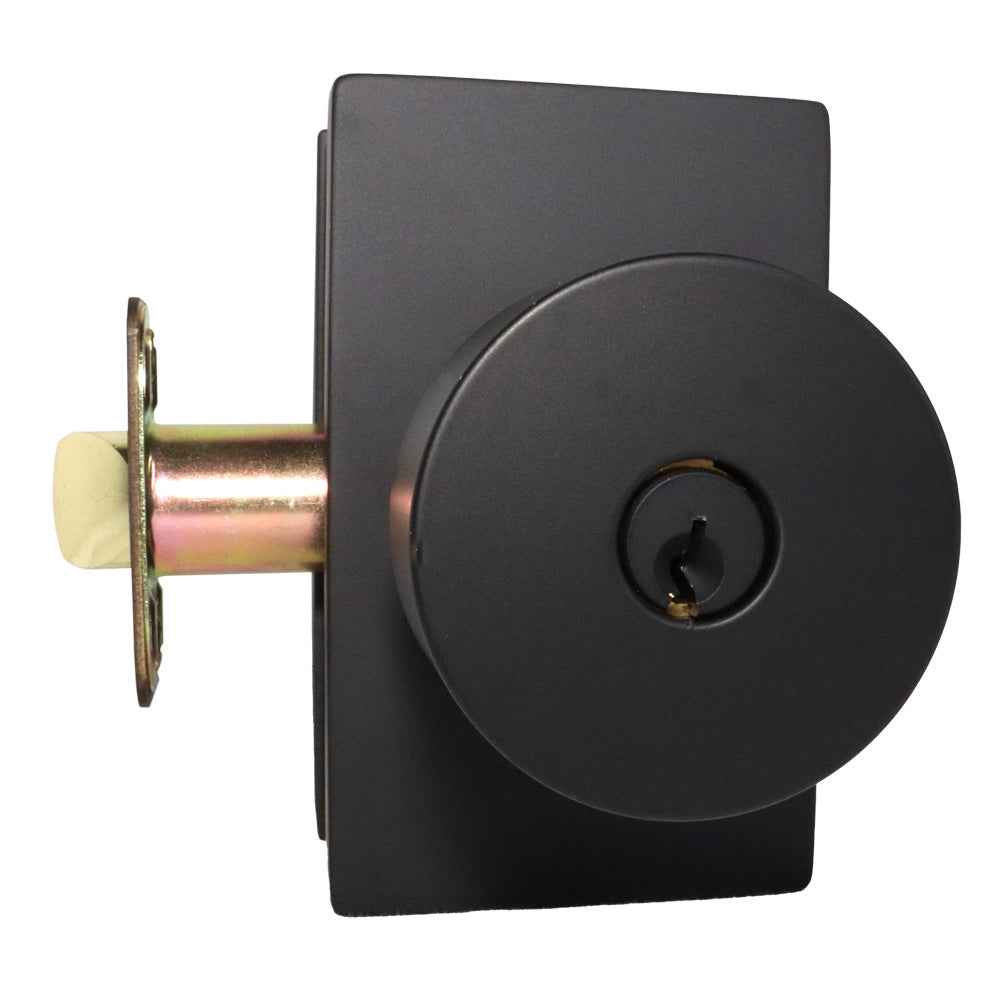 Emtek Knob 2-3/8" and 2-3/4" Backset with Radius Latch Strike Keyed Entry with Modern Rectangular Rose for 1-3/8" to 2-1/16" Door in Flat Black