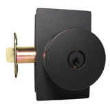 Emtek Knob 2-3/8" and 2-3/4" Backset with Radius Latch Strike Keyed Entry with Modern Rectangular Rose for 1-3/8" to 2-1/16" Door in Flat Black