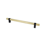 Berenson Radial Reign 224mm CC Modern Brushed Gold Bar and Matte Black Posts Pull in Modern Brushed Gold and Matte Black