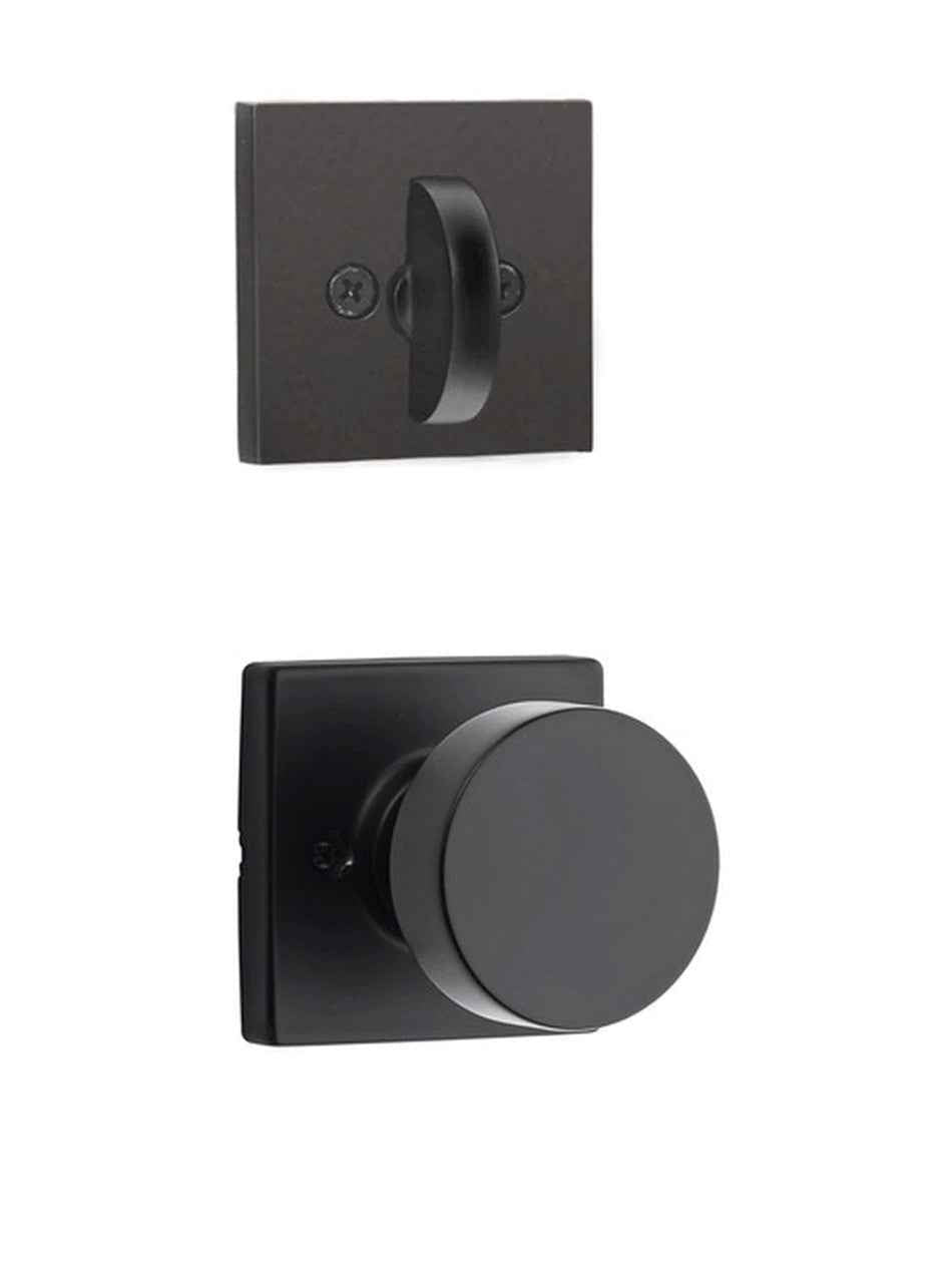 Kwikset Pismo Handleset Trim with Square Rose in Matte Black
