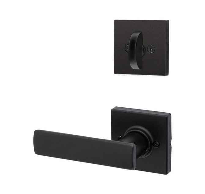 Kwikset Breton Handleset Trim with Square Rose in Matte Black