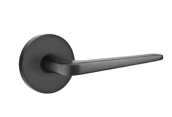 Emtek Lever Left Hand 2-3/8" Backset Privacy with Disk Rose for 1-1/4" to 2" Door in Flat Black
