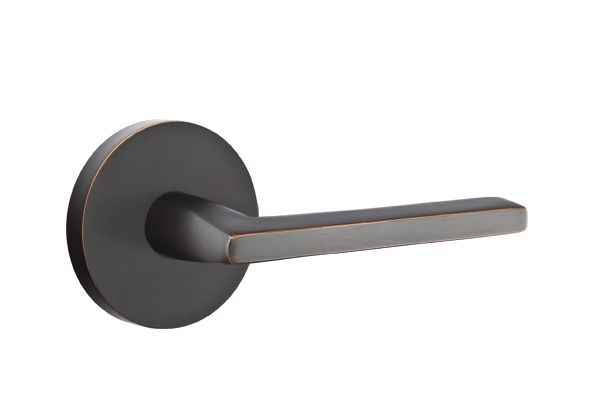 Emtek Lever Left Hand 2-3/8" Backset Privacy with Disk Rose for 1-1/4" to 2" Door in Oil Rubbed Bronze