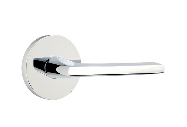 Emtek Lever Right Hand 2-3/8" Backset Privacy with Disk Rose for 1-1/4" to 2" Door in Polished Chrome