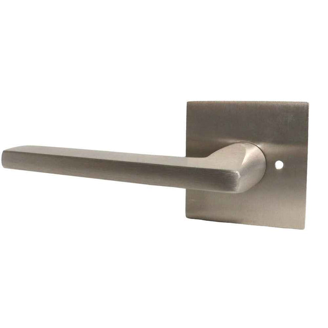 Emtek Lever Left Hand 2-3/8" Backset with Radius Latch Strike Privacy with Square Rose for 1-1/4" to 2" Door in Satin Nickel