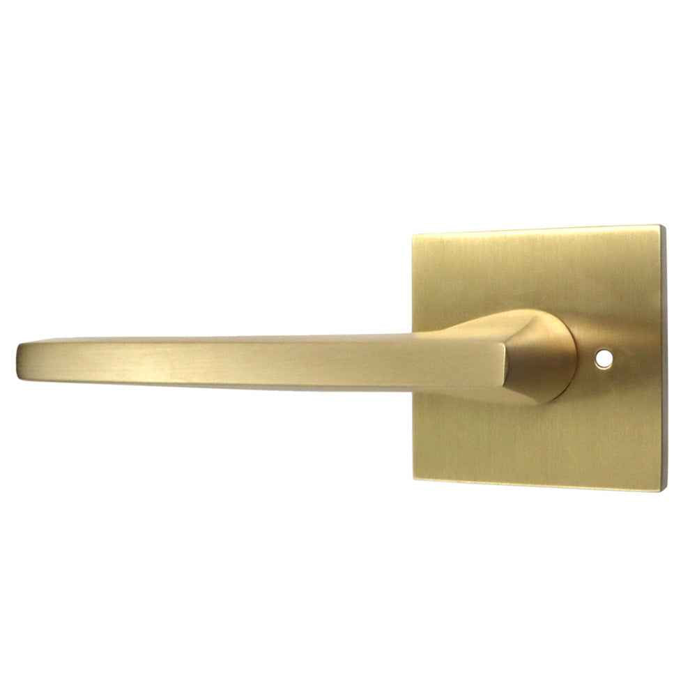 Emtek Lever Left Hand 2-3/8" Backset with Radius Latch Strike Privacy with Square Rose for 1-1/4" to 2" Door in Satin Brass