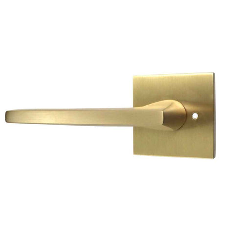 Emtek Lever Left Hand 2-3/8" Backset with Radius Latch Strike Privacy with Square Rose for 1-1/4" to 2" Door in Satin Brass