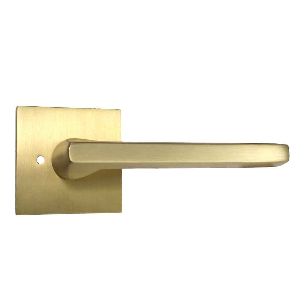 Emtek Lever Right Hand 2-3/8" Backset with Radius Latch Strike Privacy with Square Rose for 1-1/4" to 2" Door in Satin Brass