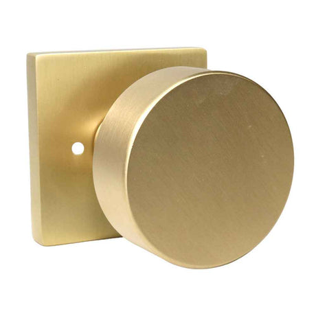 Emtek Knob 2-3/8" Backset with Radius Latch Strike Privacy with Square Rose for 1-1/4" to 2" Door in Satin Brass