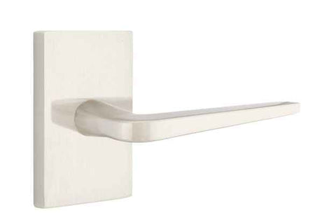 Emtek Lever Left Hand 2-3/8" Backset Privacy with Modern Rectangular Rose for 1-1/4" to 2" Door in Satin Nickel