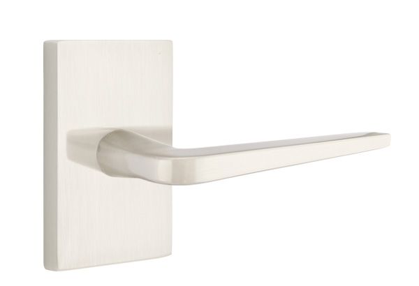 Emtek Lever Right Hand 2-3/8" Backset Privacy with Modern Rectangular Rose for 1-1/4" to 2" Door in Satin Nickel