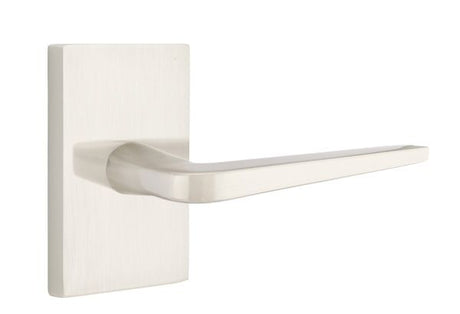 Emtek Lever Right Hand 2-3/8" Backset Privacy with Modern Rectangular Rose for 1-1/4" to 2" Door in Satin Nickel