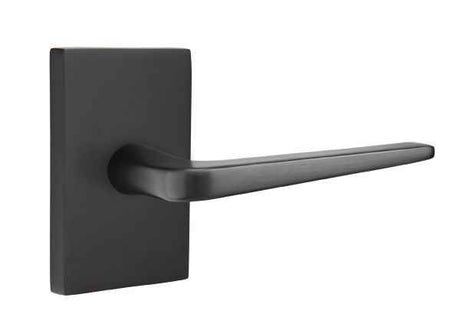 Emtek Lever Right Hand 2-3/8" Backset Privacy with Modern Rectangular Rose for 1-1/4" to 2" Door in Flat Black