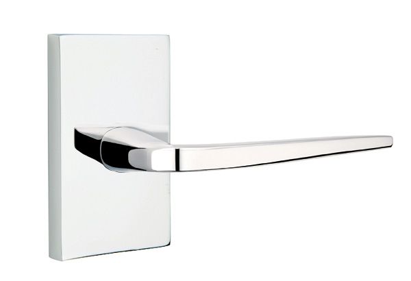 Emtek Lever Right Hand 2-3/8" Backset Privacy with Modern Rectangular Rose for 1-1/4" to 2" Door in Polished Chrome