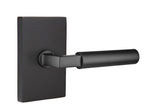 Emtek Lever Left Hand 2-3/8" Backset Privacy with Modern Rectangular Rose for 1-1/4" to 2" Door in Flat Black